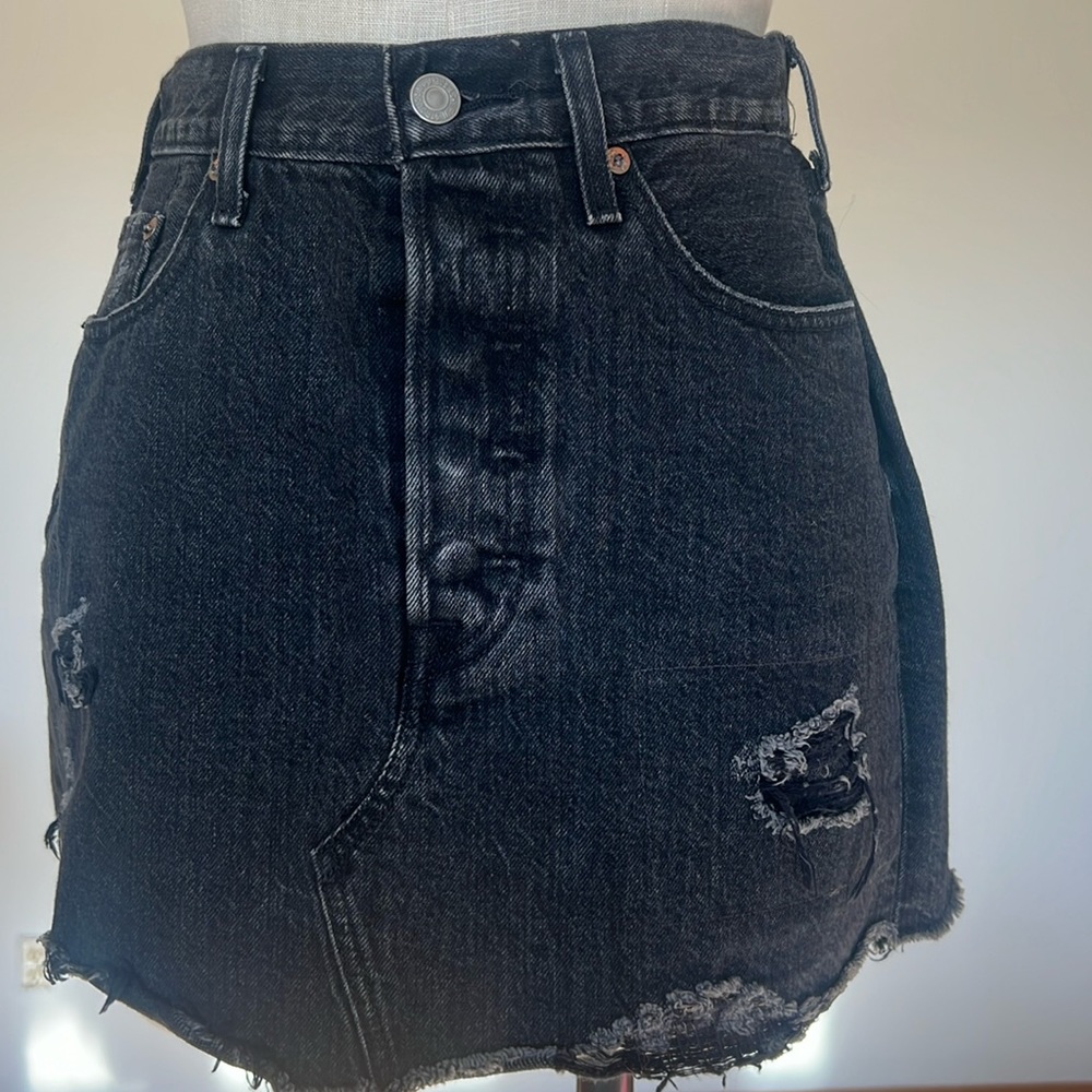 Levi Black Denim Distressed Mini Skirt